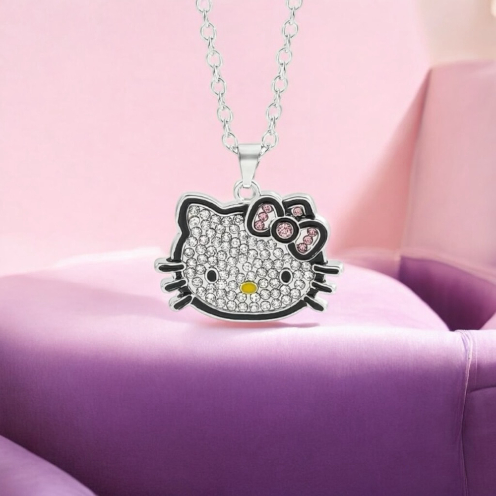 Hello Kitty Pendant Necklace, Rhinestones Sanrio Kitty Cat Nacklace